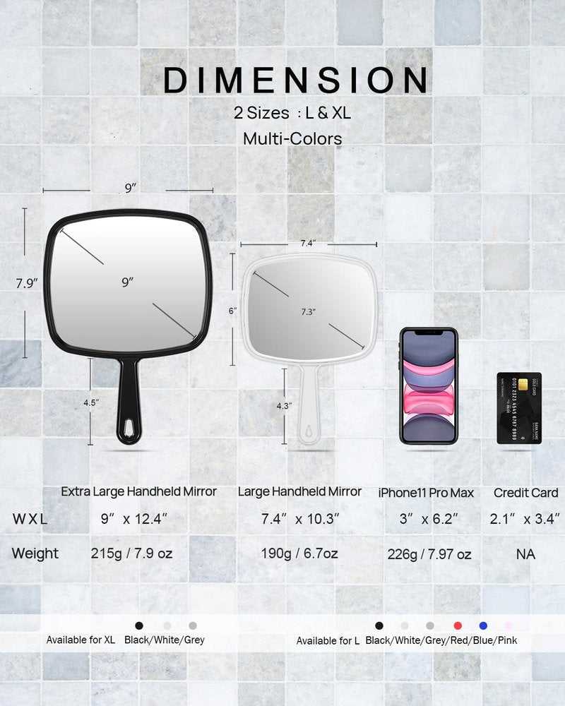 PROTECLE Hand Mirror, Handheld Makeup Mirror with Handle for Barber Hairdressing (Square White 10.3"x7.4")
