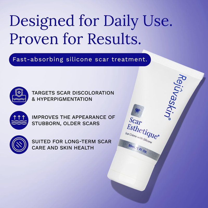 Rejuvaskin RejuvaSil Silicone Scar Gel, Scar Treatment for Surgical Scars, Burns, Keloids, Acne Scars on Face & Body, 30ml