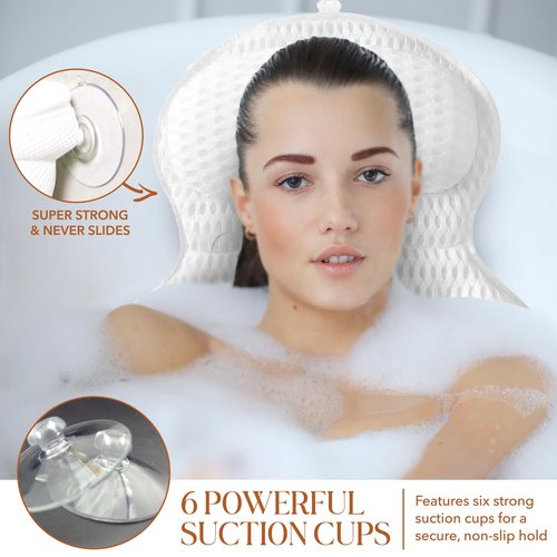 PURE WELLNESS LIVING Bath Pillows for Tub - Bath Pillow for Headrest, Neck and Back Support with Suction Cups, Relaxing Bathtub Accessories - White