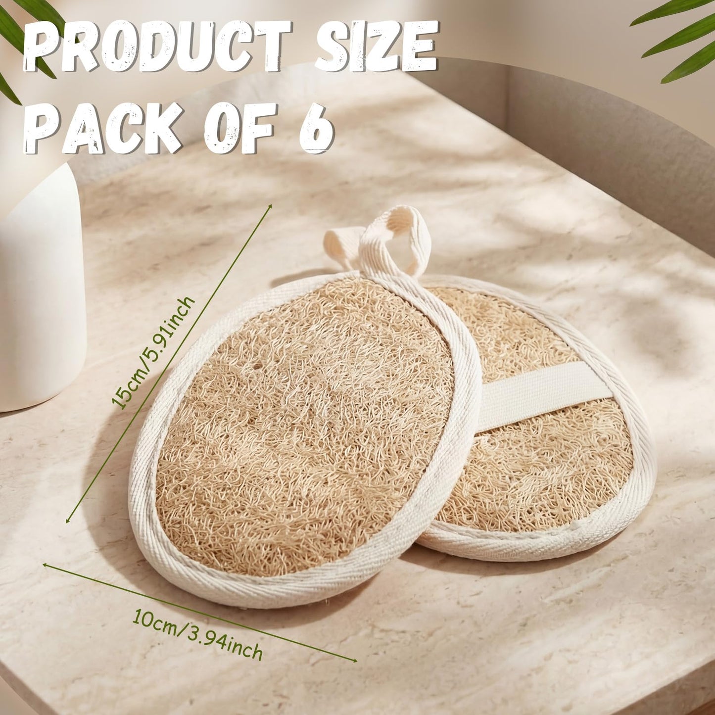 Mifoci 6 Pack Natural Exfoliating Loofah Double-Sided Pad Body Scrubber Bath Shower Loofah 100% Plant-Based Shower Luffa Sponge Pad Close to Skin for Women Men Spa Face Body Bath