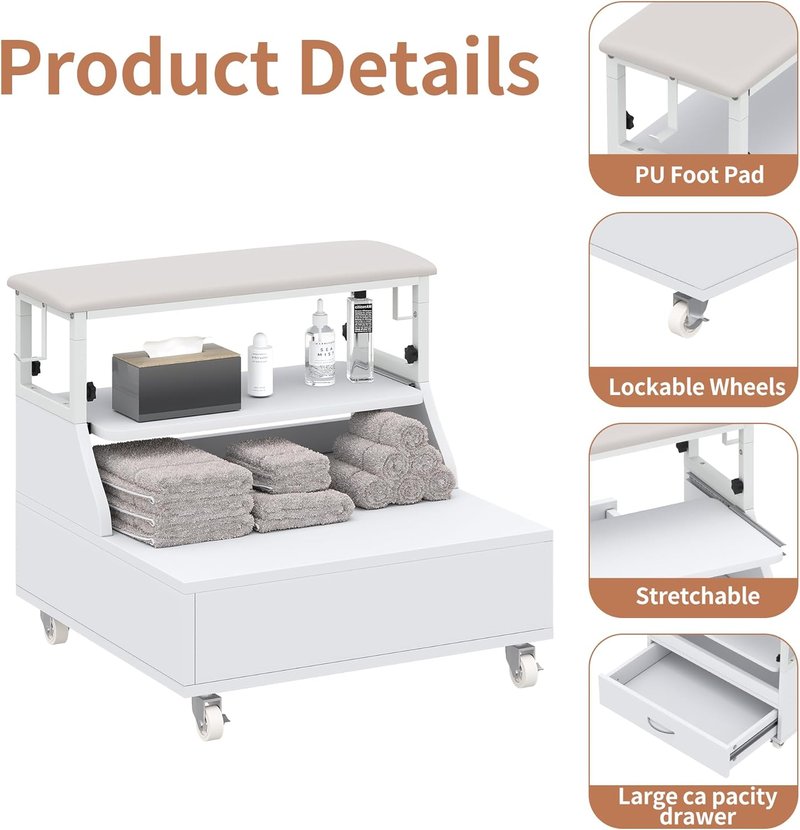 Regine Switzerland Portable Pedicure Stool - Adjustable 2-Level Height for Salon & Spa Use