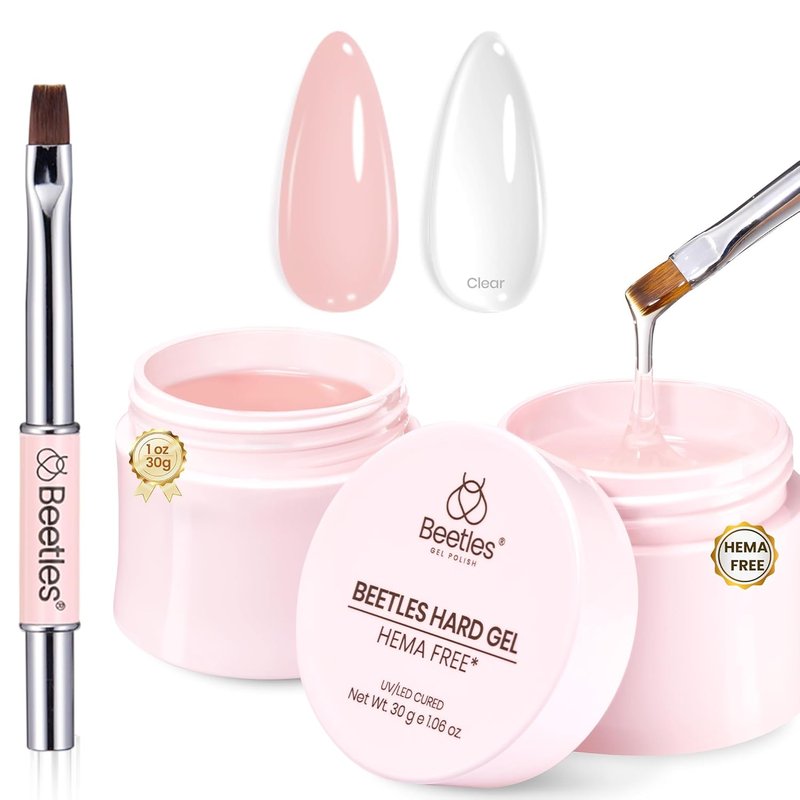 Beetles HEMA-Free Hard Gel for Nails - 2 Pcs 1 oz Clear & Jelly Nude Sculpting Gel | UV & LED Cured