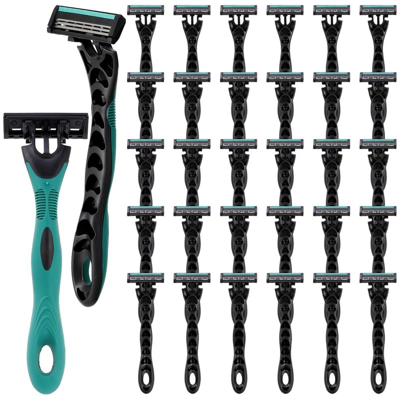 Leriton 30 Pcs Men's Disposable Razors Bulk 3 Blade Men Razors for Head Sensitive Skin Comfortable Shave, Individually Wrapped