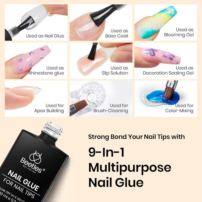Beetles 9 In 1 Gel Nail Glue Kit - Acid-Free & HEMA-Free Dehydrator for Acrylic Nails | Professional Prep
