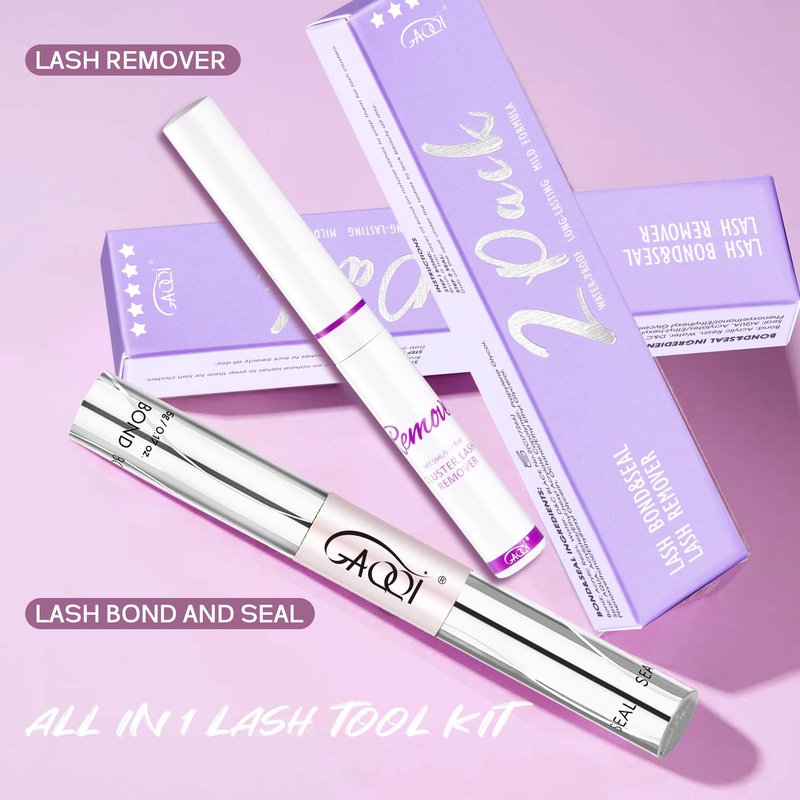 GAQQI Lash Bond and Seal + Remover 3 in 1 Set, 10ml Lash Cluster Glue Waterproof for Eyelash Clusters, 5ml Eyelash Remover Gentle Formula, Strong Hold for 72H+