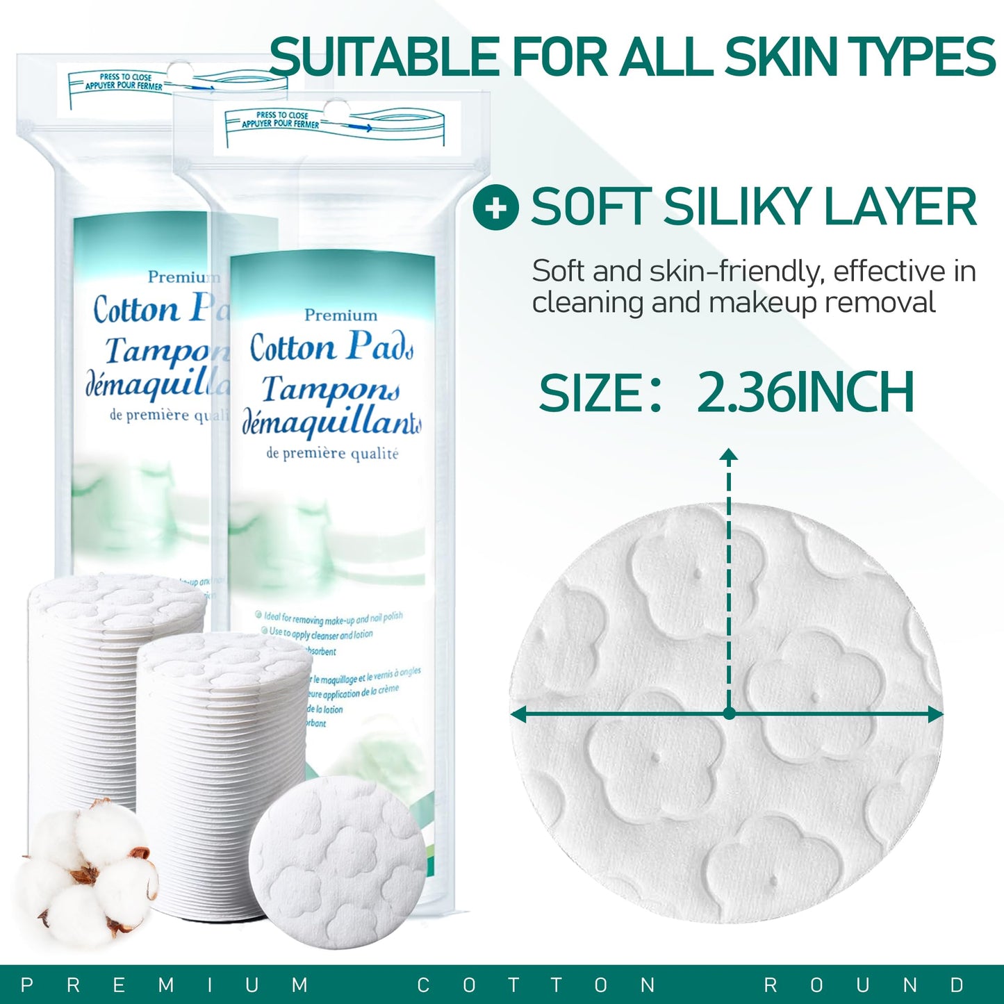 ZPCO Premium Cotton Rounds for Face, 300 Count Makeup Remover Pads,100% Pure & Natural Facial Cleansing Round Pads for Makeup Removal, Nail Polish Remover