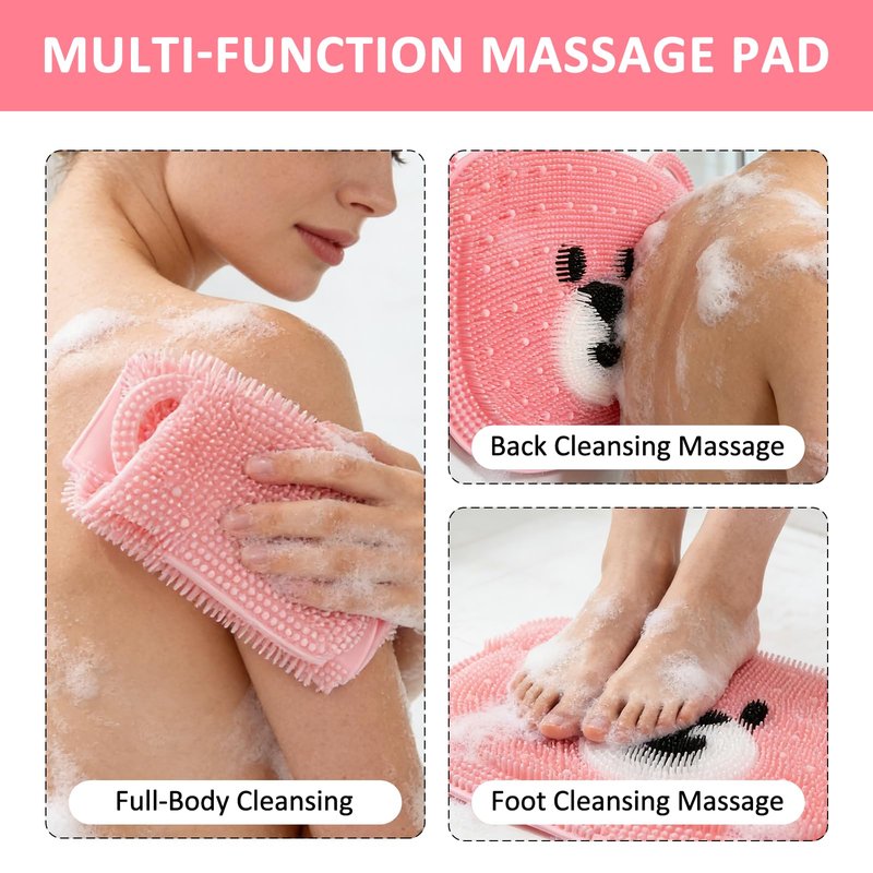 EaTubano Foot Scrubber in Shower - Non-Slip Silicone Foot Scrubber for Shower, Exfoliating Massage Mat for Feet, Dead Skin & Callus Remover, Textured Bath Mat for Men Women (Pink, 12.6"x10.2")