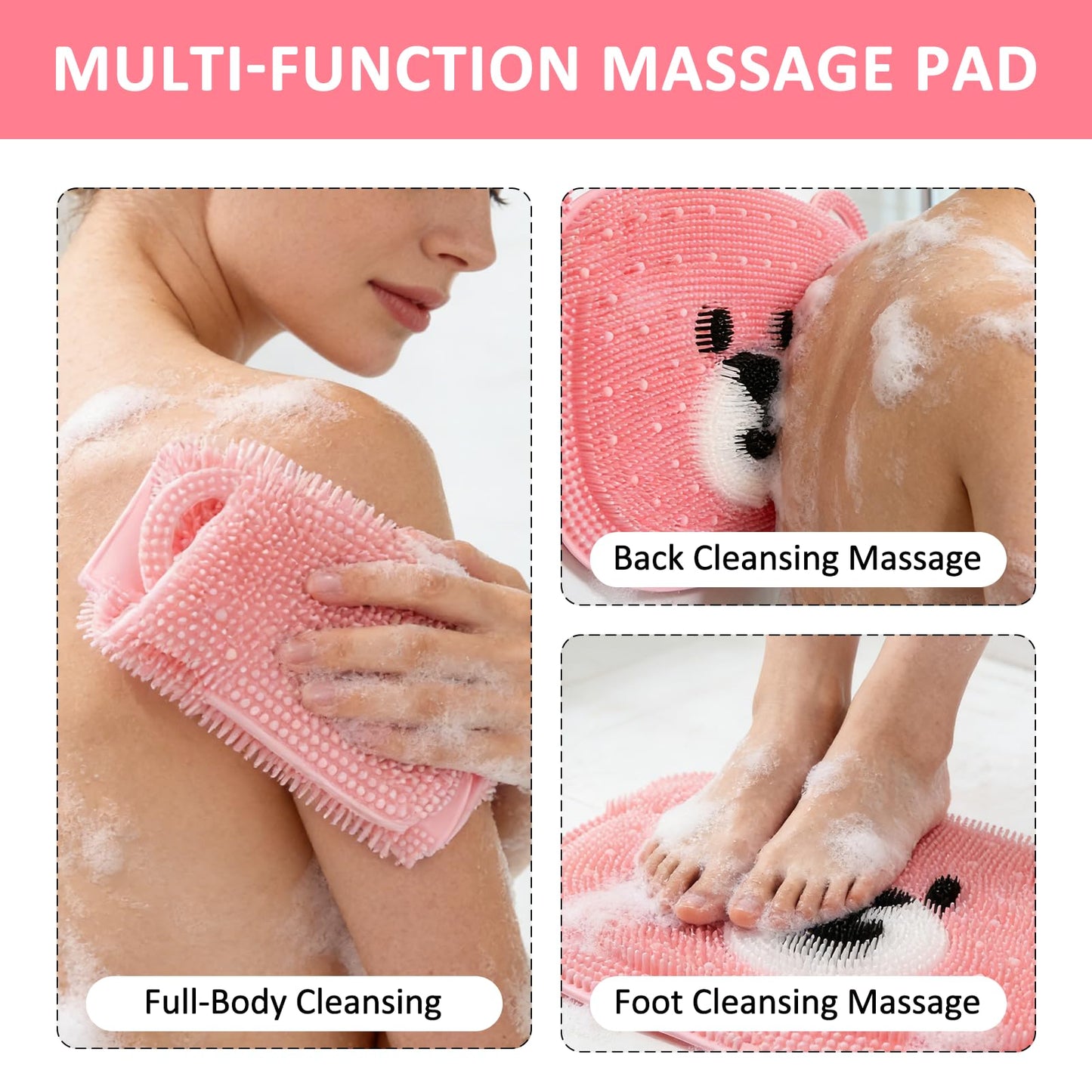 EaTubano Foot Scrubber for Shower - Silicone Exfoliating Bath Mat with Non-Slip Suction Cups, Dead Skin & Callus Remover for Feet - Men & Women, 14.5" x 11" (Pink)