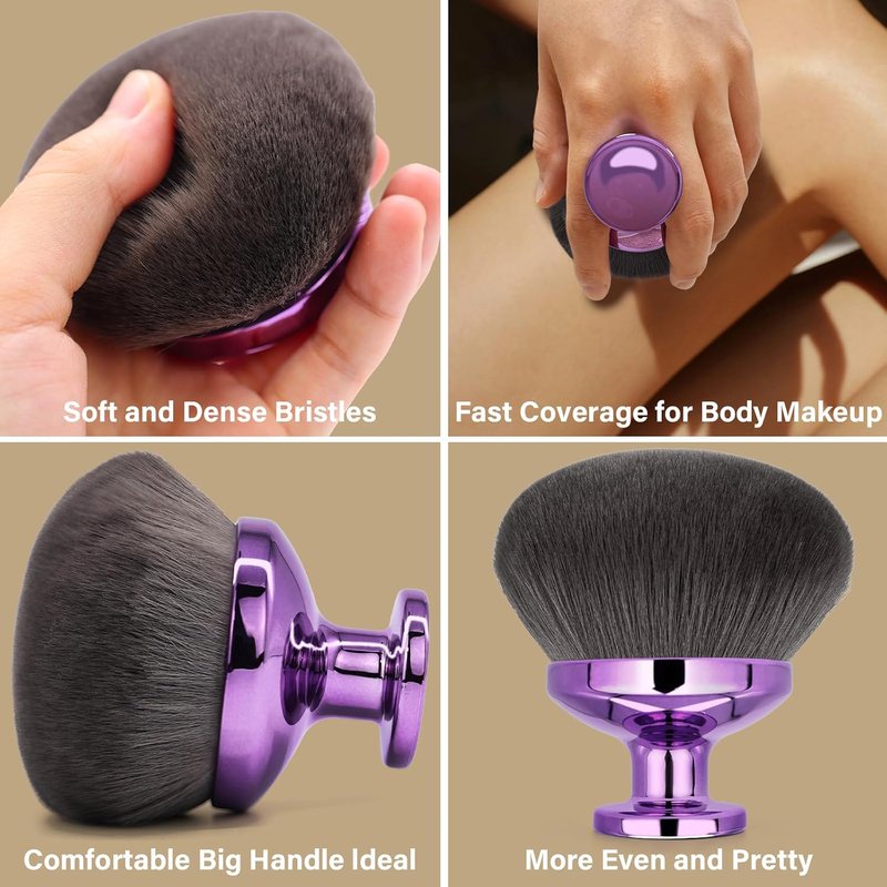 Extra Large Body Makeup Brush - Kabuki Brush for Self Tanner & Bronzer | 4-Inch Wide Head for Even Application - Purple