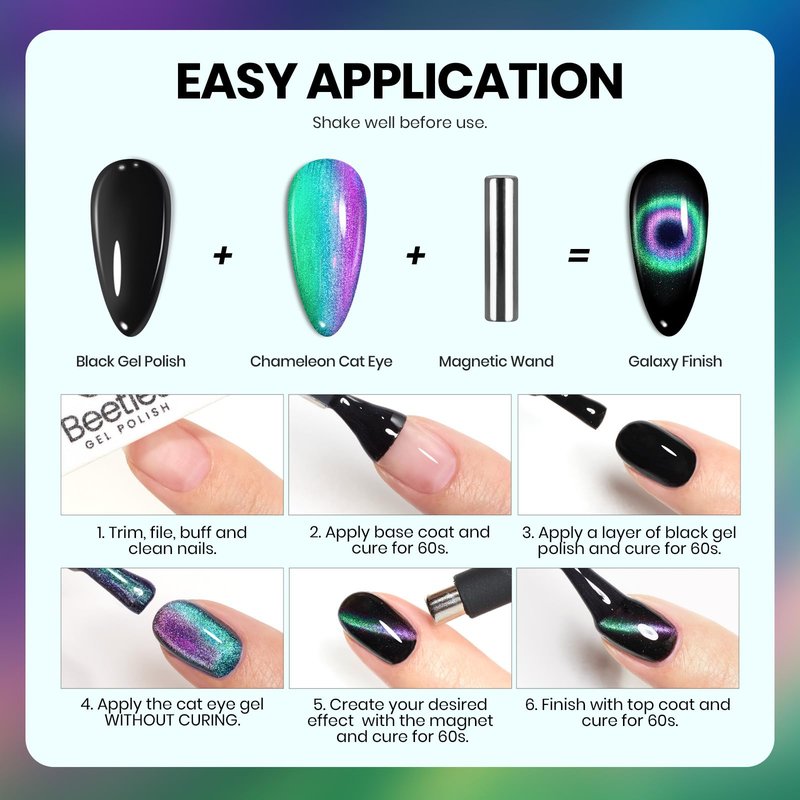 Beetles Cat Eye Gel Nail Polish - 15ML 9D Chameleon Cat Eye Green Purple Double Magic Colors Gel Polish with Magnet Soak Off UV Velvet Gel Galaxy Drift Collection Nail Art Design Gift for Women