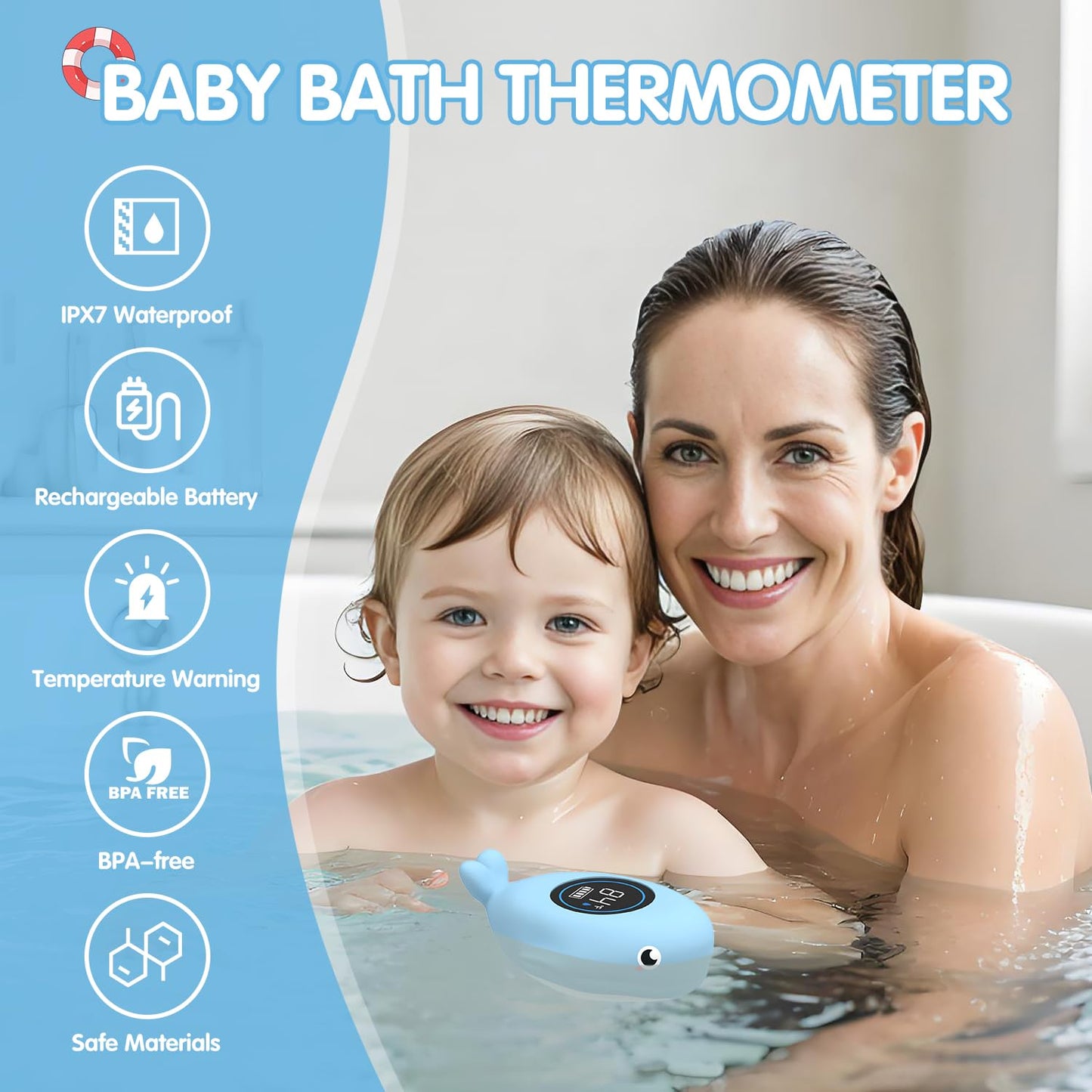 BabyElf Rechargeable Baby Bath Thermometer – Digital Water Thermometer with Safe Temperature Alert, Fast & Accurate Reading for Newborn Infant Toddler, Floating Bath Toy