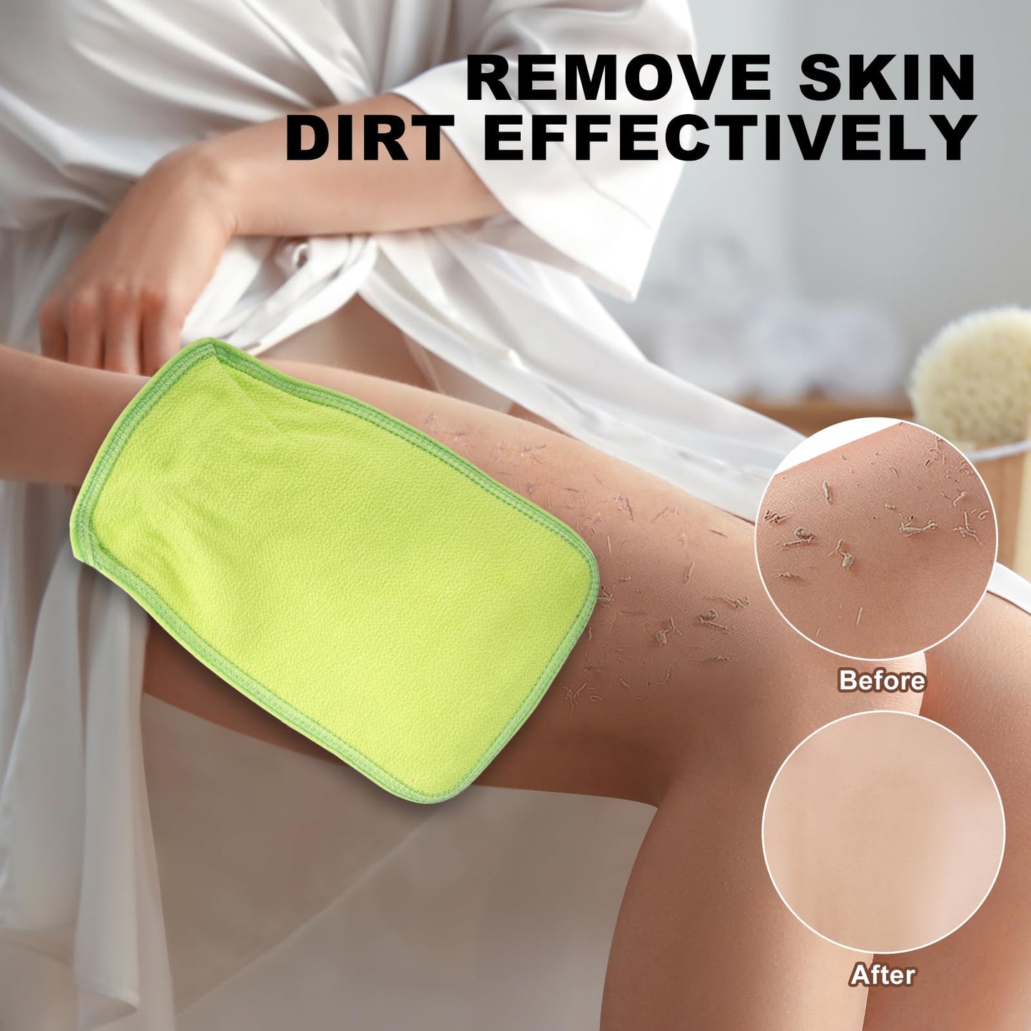 Vojriky 1PCS Durable Body Scrub, Dead Skin Remover & Body Scrubber Exfoliator, Body Exfoliating Gloves for Shower, washcloth exfoliating, exfoliating Glove for Smooth Skin (GREEN)