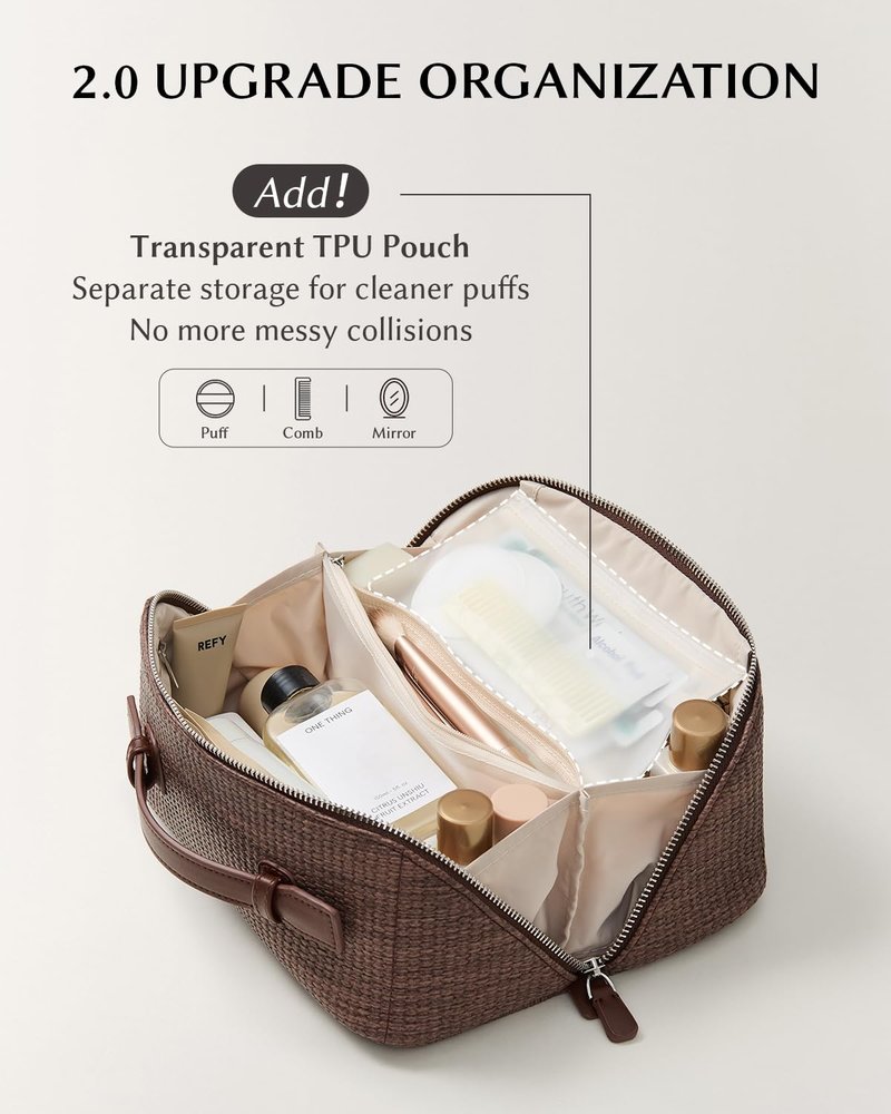 EACHY Makeup Bag, Large Capacity Provence Travel Toiletry Bag, Waterproof Cosmetic Bags for Women Large Capacity Makeup Pouch with Divider and Handle