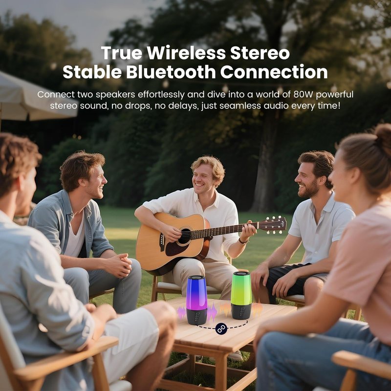 Ooyi Bluetooth Speaker with Lights 40W 360° Stereo, Bluetooth 5.3 (100ft), IPX6 Waterproof, 9 Color LED, 12H Playtime (5600mAh) - Home/Outdoor/Party/Beach, Ideal Birthday (Colorful)
