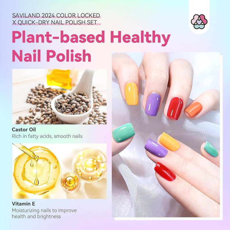 SAVILAND Quick Dry Nail Polish Set - 14 Pcs Neon Summer Colors | Fast-Drying Glitter & Regular Finish for Stunning Manicure
