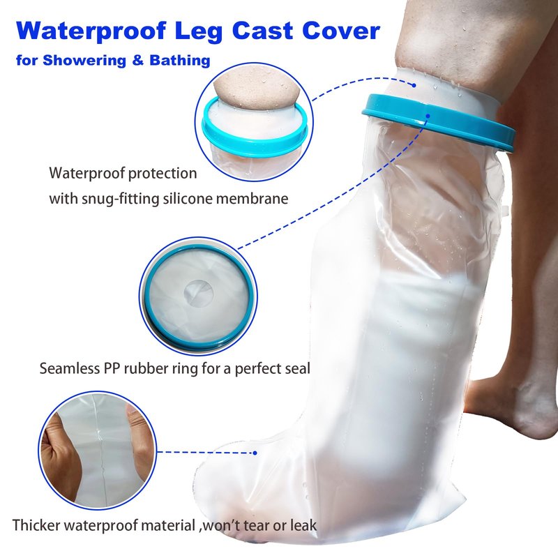 Tideshake - Waterproof Leg Cast Cover for Showering, Reusable Adult Short Leg Cast Protector, Cast Covers for Shower Leg, Cast Bag for Shower, Cast Cover for Showering Foot