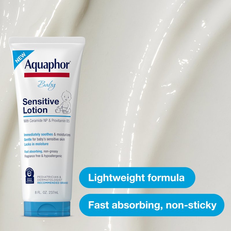 Aquaphor Baby Sensitive Lotion, Baby Lotion to Soothe and Moisturize Delicate Skin, 8 Oz
