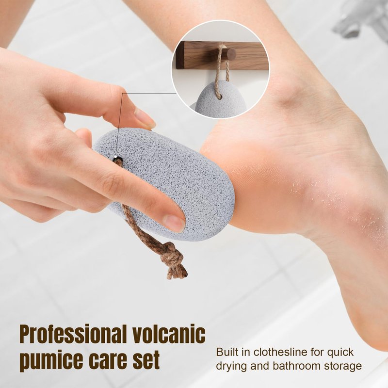 DEBETOOL Foot Pumice Stone for Feet Dead Skin Removal - 3-Pack Natural Volcanic Pumice Stone Set (Round, Oval, Cone) with Hanging Rope, Hard Skin & Callus Remover for Heels, Toes