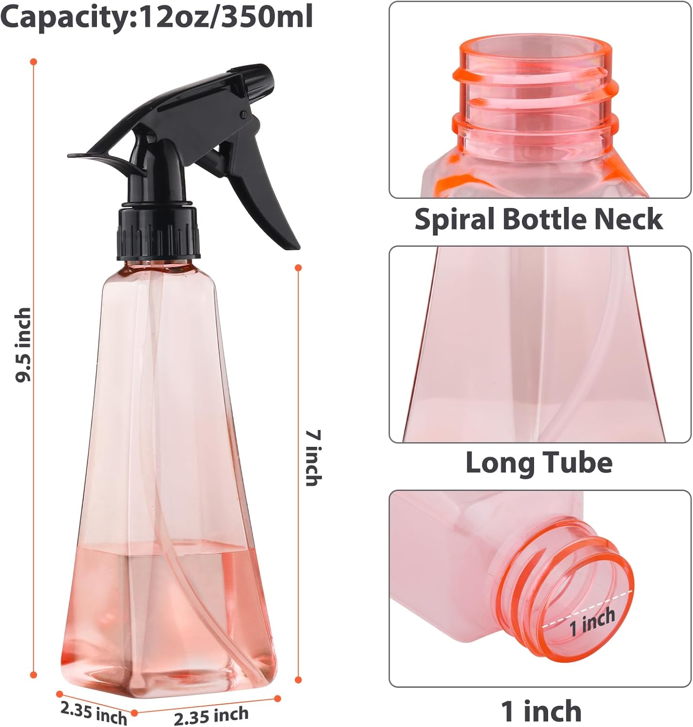 Skiennix Spray Bottles - 12 Oz. Leak-Proof Plastic Mist/Stream Bottles for Hair, Plants & Cleaning | 2-Pack