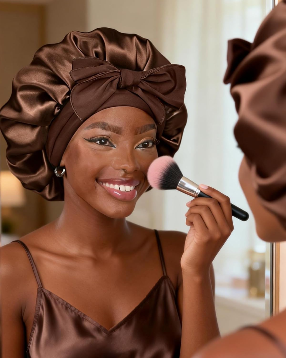 YANIBEST Adjustable Satin Bonnet - Double Layer Hair Wrap to Reduce Friction & Prevent Frizz - Ideal for Natural Curly Hair