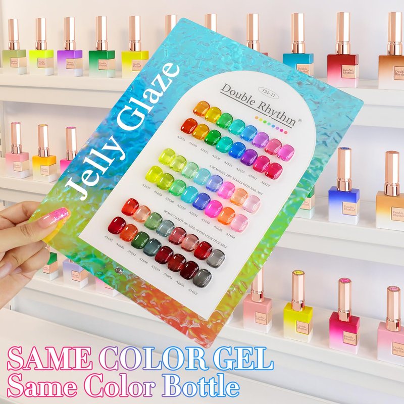 Double Rhythm 28Pcs 0.5Oz Gel Nail Polish Set Same Color Same Bottle Gel Polish Kit Nail Art Manicure Salon DIY at Home for Women (Neon Jelly Sheer Collection-T24-11)