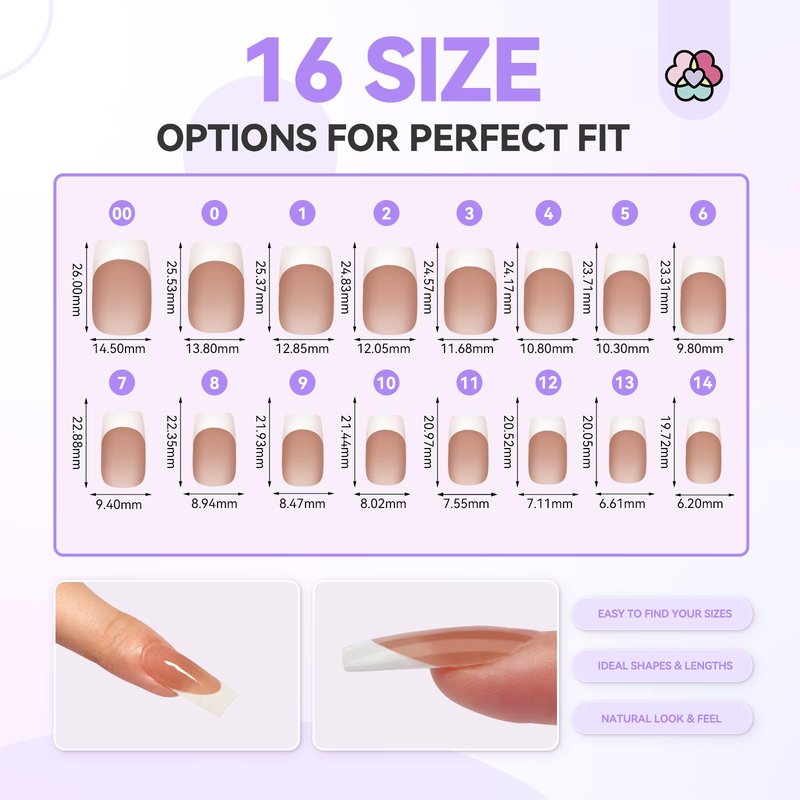 SAVILAND Press On Nails for Women: Long Square 160PCS Natural Acrylic Press On Nails Nude French Tip Nails Sturdy & Long-lasting Press on Nails Soft Gel Nail Tips for Extension DIY Nail Art