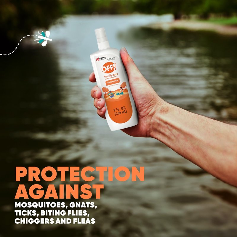 OFF! Family Care Mosquito & Tick Repellent Spritz, Bug Spray Containing 7% DEET, Unscented with Aloe Vera, 9 Oz
