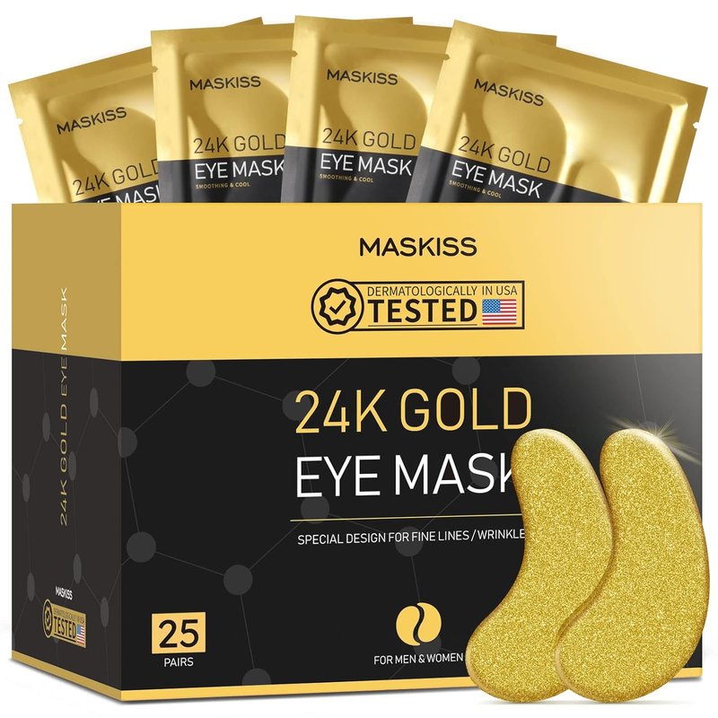 Maskiss 24K Gold Under Eye Patches - Collagen Eye Masks for Dark Circles & Puffiness (25 Pairs)