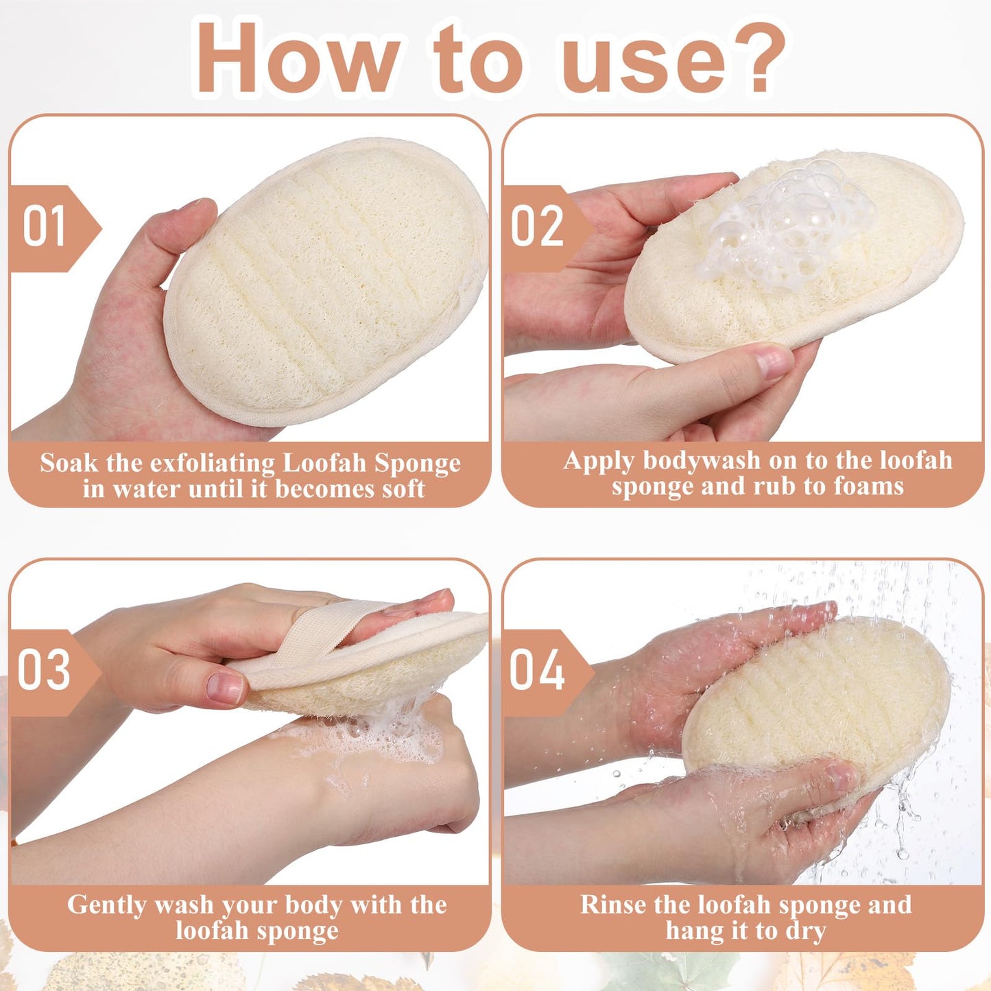 4 Pcs Natural Loofah Sponge, Luffa Exfoliating Body Scrubber for Women Men Bath Loofah for Body and Face Made with Shower Luffa Sponge