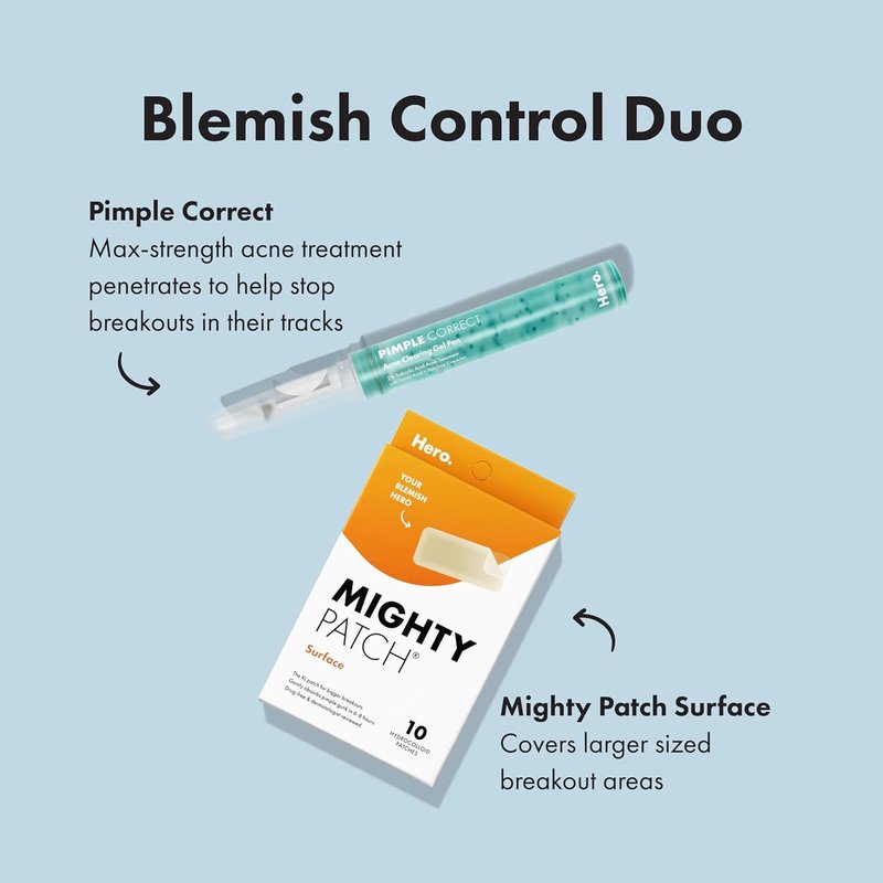 Hero Cosmetics Mighty Patch Surface Large Pimple Patches - Vegan-Friendly Acne Spot Stickers | 10 Count for Face