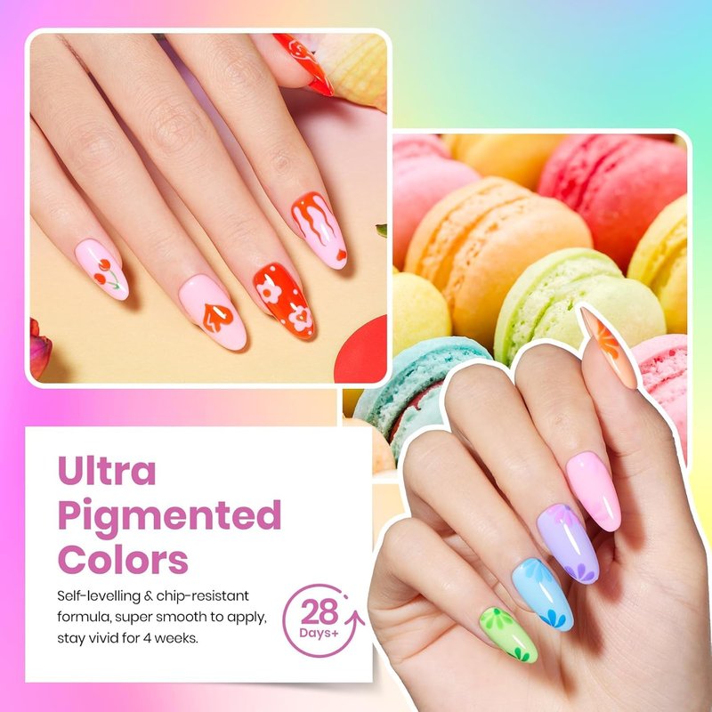 Beetles Summer Gel Polish Set - 36 Colors Neon Pastel Rainbow Bright Color Gel Polish Set with Base Coat Glossy Matte & Glitter Top Coat Pink Red Yellow Manicure Vivid Whimsy Summer Gifts for Women