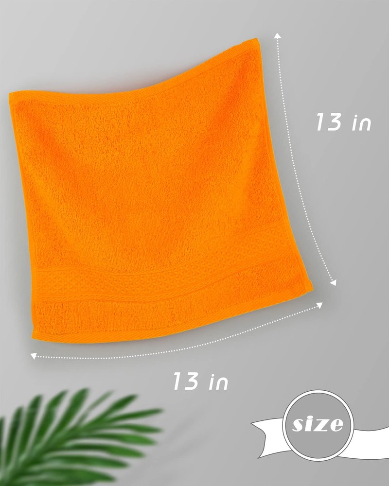 Cleanbear Washcloths Orange Face Cloths Set of 6 Large All Cotton Bathroom Wash Cloth - 13 by 13 Inches Highly Absorbent Face Towels for Fall Bathroom Decor Daily Use