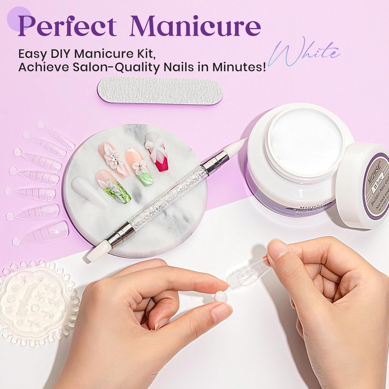 MIZHSE 60g White 3D Gel Nail Art Sculpting, Solid Builder Gel for Nails Non-Sticky Carving Molding Hard Extension Gels Soak Off U V LED for Salon Manicure Home DIY
