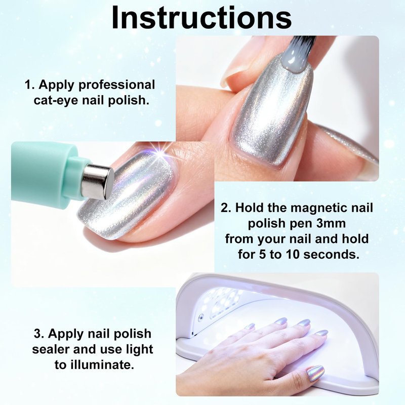 3 in 1 Cat Eye Magnet for Nails, Multifunctional Magnet Tools Nails Design Cat Eye Gel Polish Magnetic Pen Line & Heart Shaped Round Accessories for Home DIY Art Salon Studio