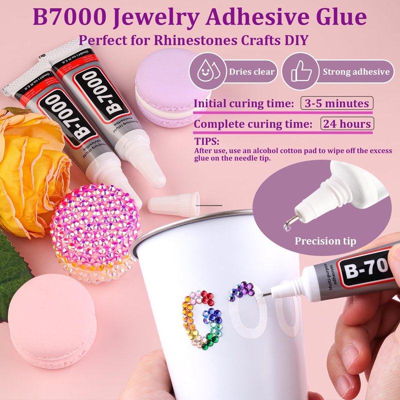 6600Pcs Resin Rhinestones with Tweezers for Crafting, Mixed-Color 5mm Bedazzling Crystal with 3Pcs 10ml B7000 Jewelry Glue for DIY Crafts Clothing Tumblers Shoes Fabric Nail Art