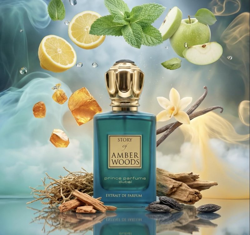 Prince Parfums Dubai - The Story of Amber Woods - 3.4 Ounces - Exquisite Men's Extrait de Parfum - Rich, Luxurious Scent of Amber, Cedar, Vetiver for the Modern Man - Depth, Warmth & Mastery