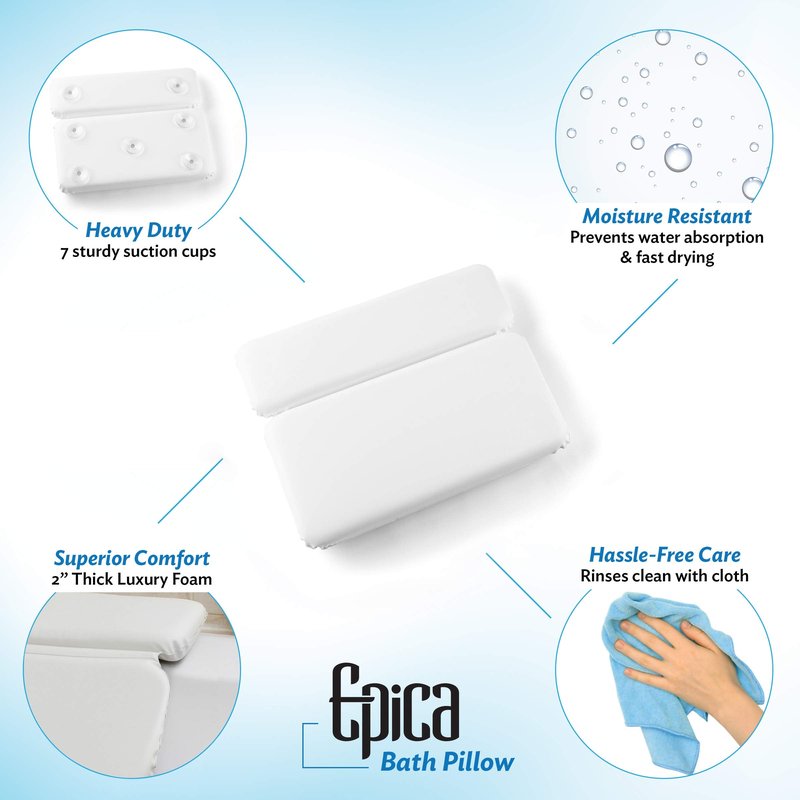 Epica Bathtub Pillow | Luxury Bath Accessories for Women & Men, Bath Decor | Non-Slip Waterproof Cushion with Strong Suction Cups, Headrest Pillow, Hot Tub Pillow, Spa Bath Cushion, Rectangle