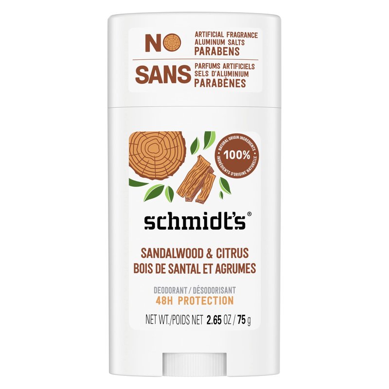 Schmidt's Aluminum-Free Vegan Deodorant Sandalwood & Citrus for Women and Men, with 24 Hour Odor Protection, Natural Ingredients, Cruelty-Free, 2.65 oz