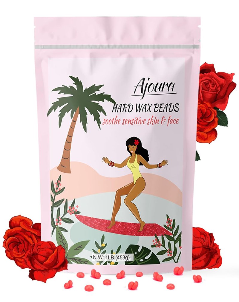Ajoura Hard Rose Wax Beans - 1lb for Full Body Hair Removal | Bikini, Face, Eyebrow, Legs, Armpit (Pink)