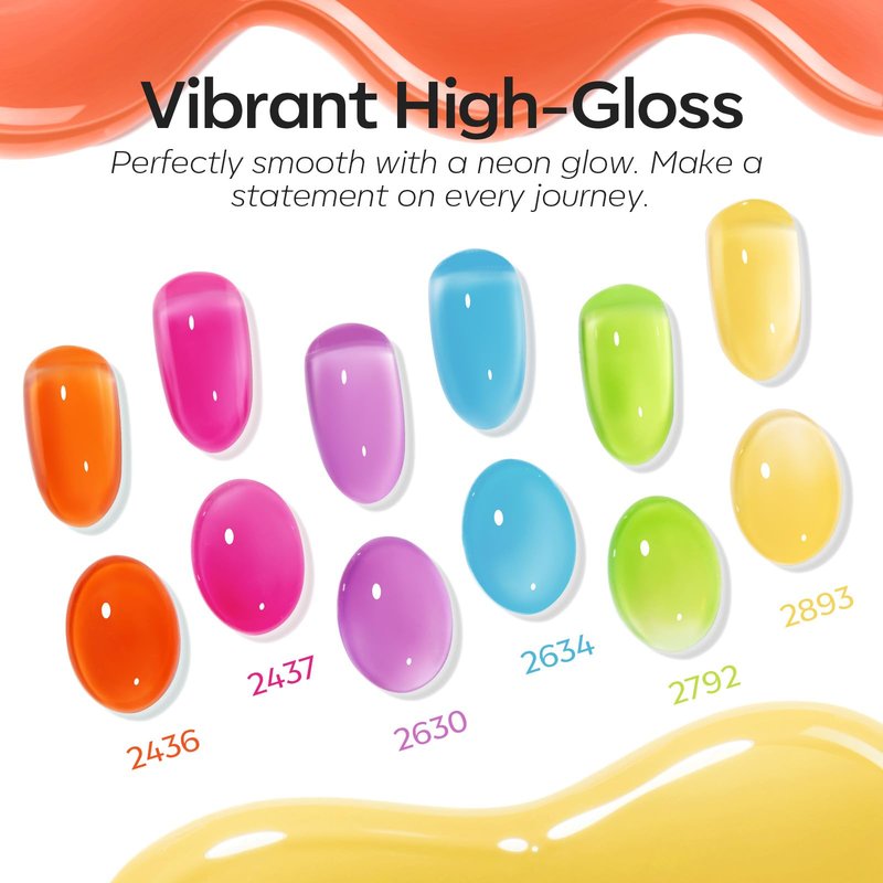 modelones Jelly Neon Gel Nail Polish Set, Hema-Free Summer LGBT Neon Hot Pink Orange Blue Yellow Green Purple 6 Colors Bright Sheer Translucent Effect Rainbow Gel Polish Kit LED Nail Art Gift Salon