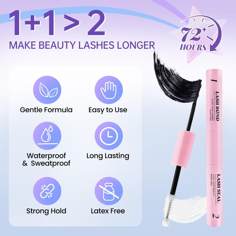 Lash Cluster Glue, Bond and Seal Waterproof Eyelash Glue, Eyelash Adhesive Black Long-Lasting 48-72Hours, 2 in 1 Lashes Bond and Seal Eyelashes Clusters DIY