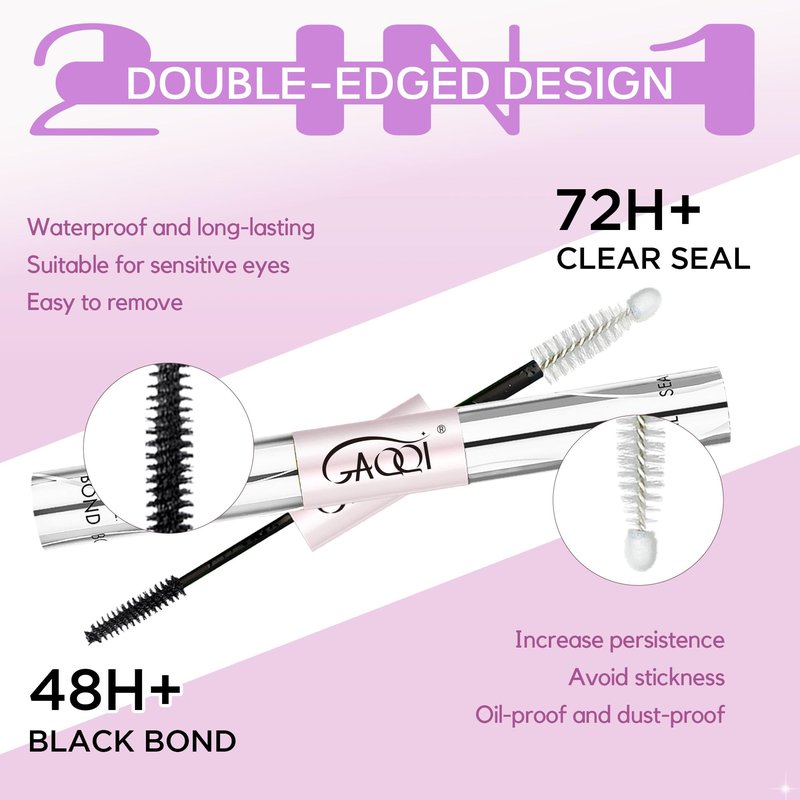 GAQQI Lash Bond and Seal + Remover 3 in 1 Set, 10ml Lash Cluster Glue Waterproof for Eyelash Clusters, 5ml Eyelash Remover Gentle Formula, Strong Hold for 72H+