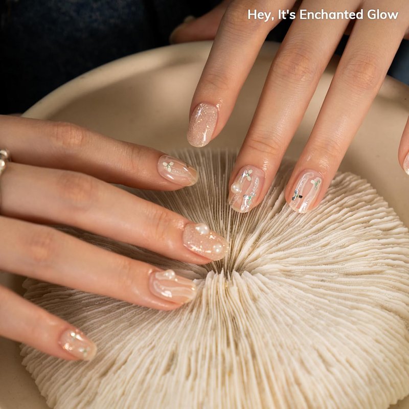 Semi Cured Gel Nail Strips - Glitter White | Easy Apply & Remove, Salon Quality | 28 Strips, Prep Pads, Nail File & Stick