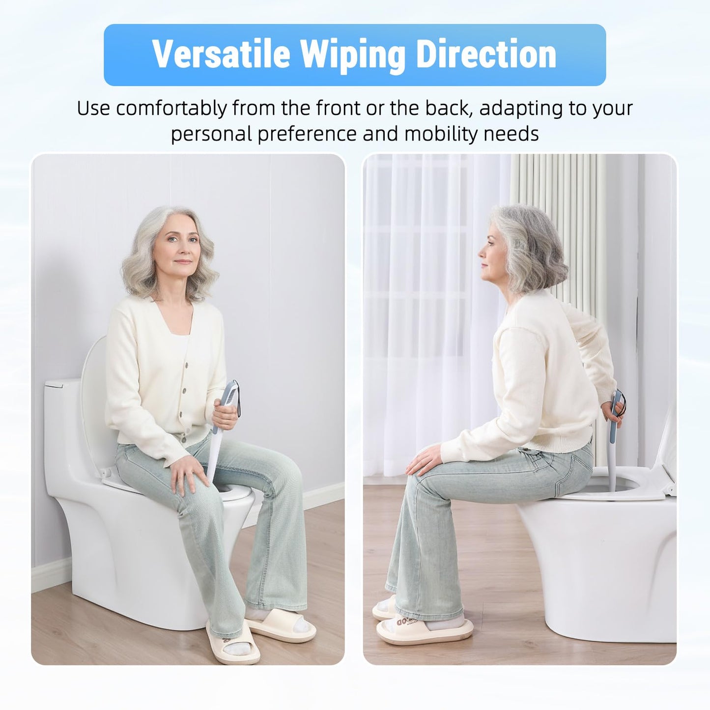 Chonario Toilet Aids for Wiping Bottom, 16.5" Long Reach Comfort Wipe - Butt Wiper Tool with Replaceable Head & Wrist Strap - Bottom Buddy Wiping Aid for Elderly, Disabled, Overweight, Post-Surgery