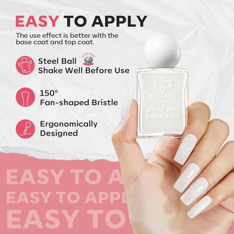 Milky White Nail Polish - Quick Dry Jelly Sheer Lacquer for DIY Manicure | 15 ml (0.5 Fl Oz)