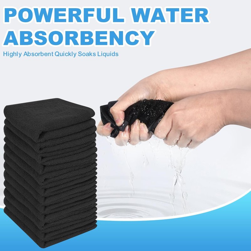 100% Cotton Wash Cloths by [Brand Name] - 6 Pack of Soft, Highly Absorbent Fingertip Towels | 12x12 Inch Black for Bathroom, Gym, Spa
