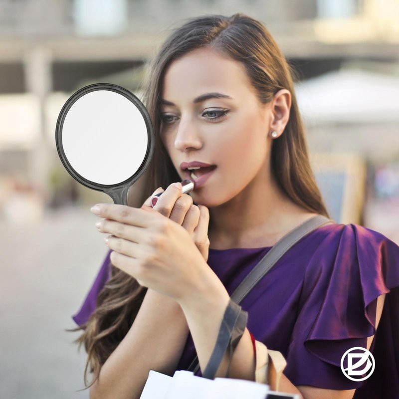D Double Sided Mirror - Handheld Mirror with Handle - Makeup Mirror 1X/ 2X Magnifying Mirror Rounded Shape Hand Mirror - Black