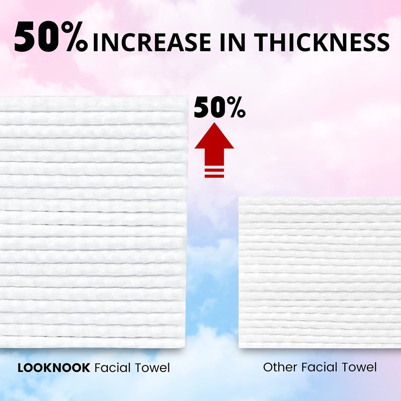 LOOKNOOK Disposable Face Towel, 50% Thicker, Soft for Sensitive Skin, Multipurpose Cleaning Cloth, 70 Count, 6 pack