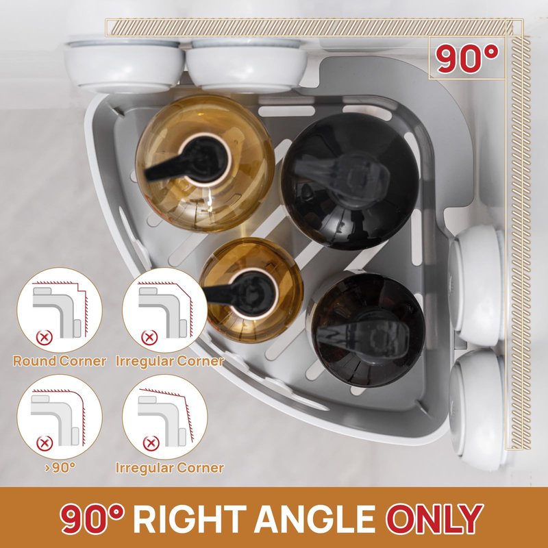 LEVERLOC Corner Shower Caddy Suction Cup, shower shelves suction cup, 2 Pack Basket Powerful Bathroom, Waterproof & Oil-proof Organizer for Kitchen, No-Drilling Removable