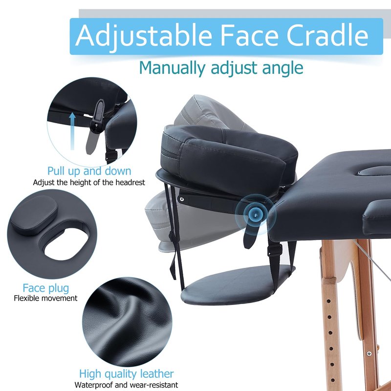 ARTBUSKE Portable Massage Table,84 Inch Massage Tables Portable with Side Pocket and Towel Rack Adjustable Height Lash Bed Massage Bed Tattoo Table Esthetician Bed for Eyelash Tattoo Spa,Black